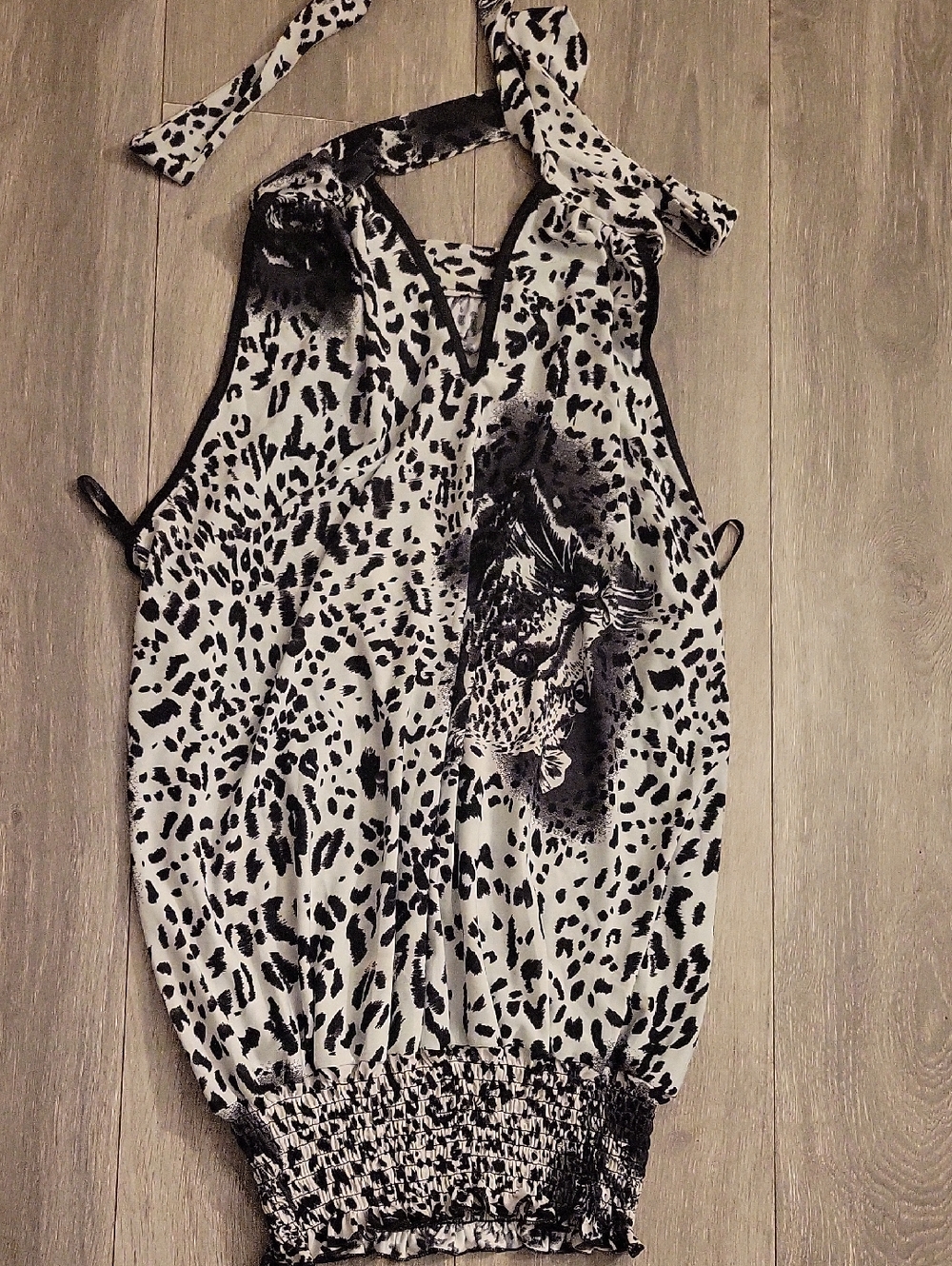 Women's Black & White Leopard Halter Tank Top